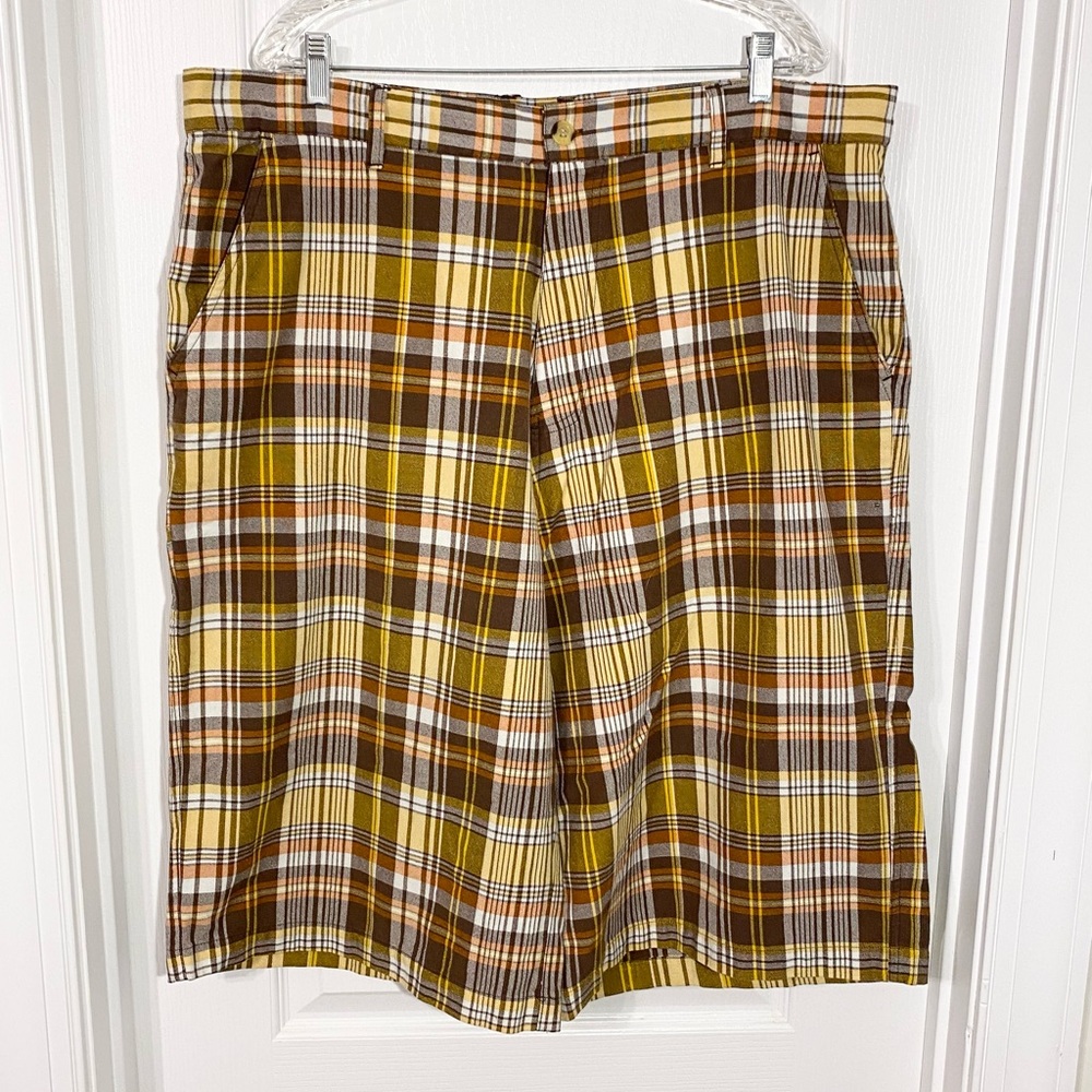 90s Y2K D-Tek Plaid Cargo Shorts Brown Yellow Men's 42 Vintage Baggy Skater